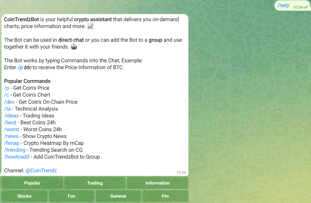 CoinTrendz Telegram Commands List