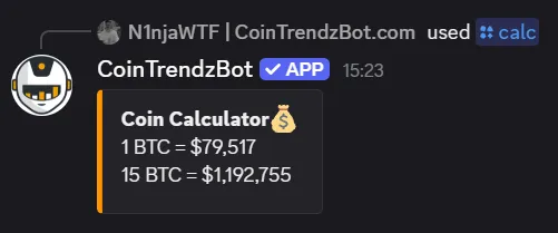 Crypto Value Calculator command shown in Discord