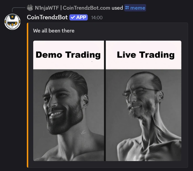 Discord crypto memes bot posting a random meme in a server chat