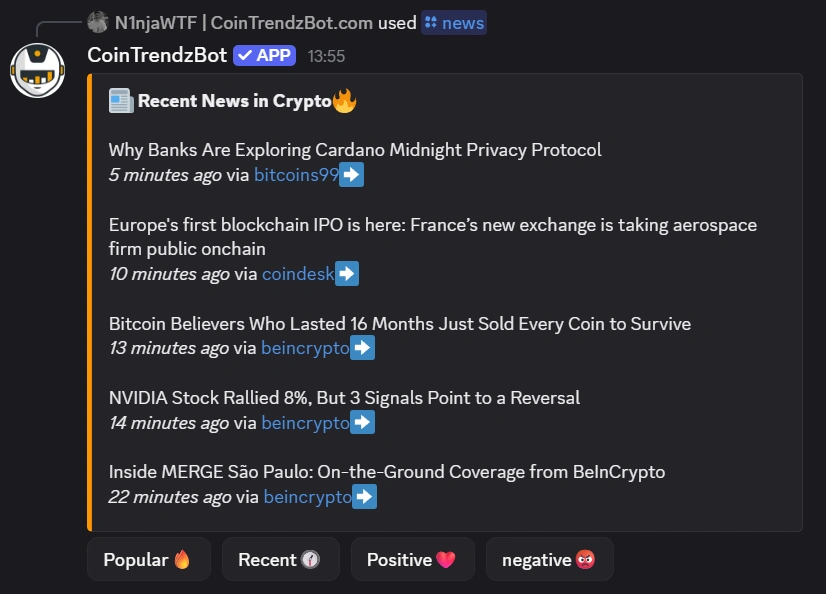 Crypto market news bot example on Discord