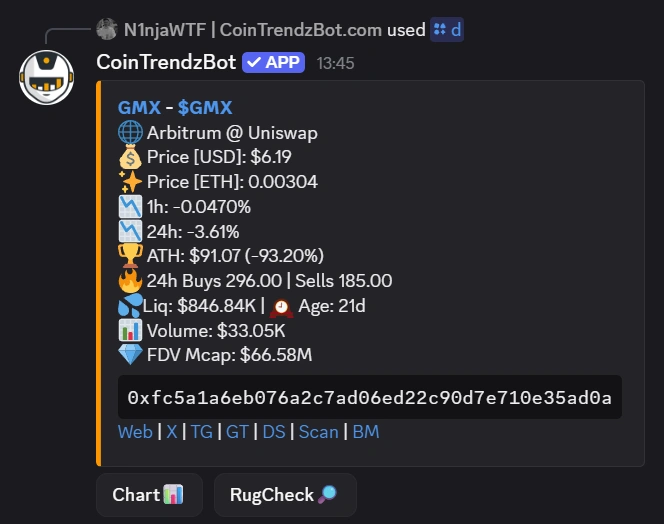 DEX crypto price bot example on Discord