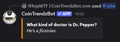 Discord fun jokes bot example showing a random joke in chat