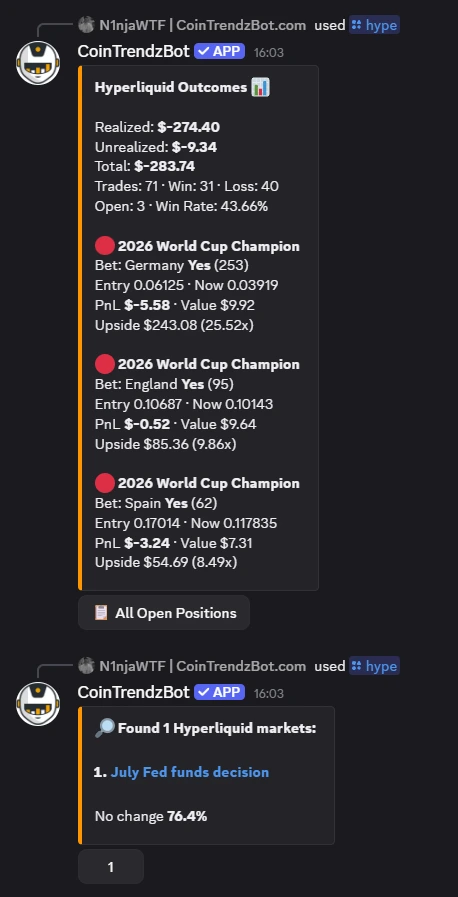 Hyperliquid Outcomes Stats bot example on Discord