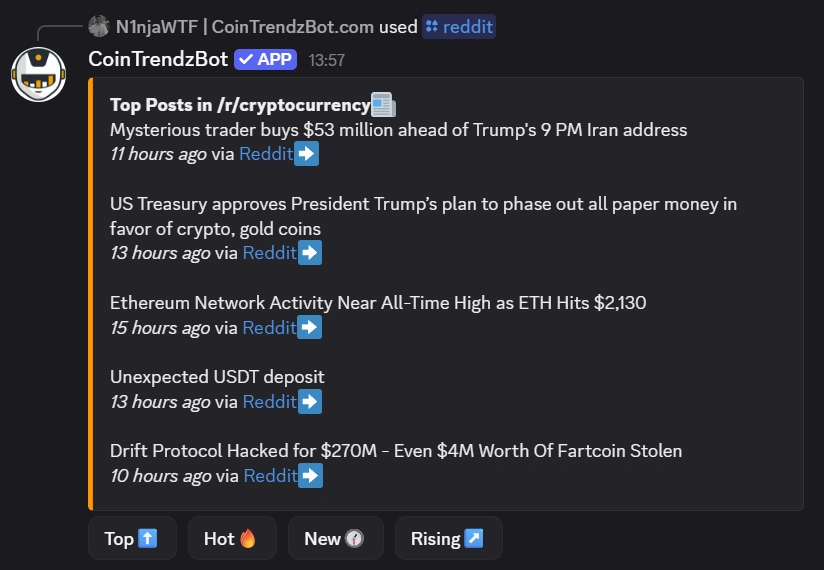 Discord Reddit bot posting trending subreddit content in a server channel