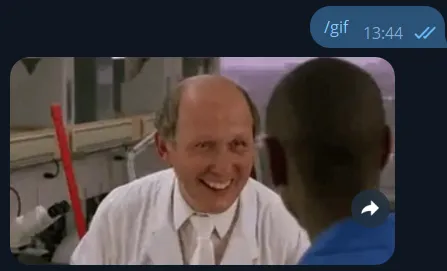 Telegram random GIF bot example showing a fun GIF response in chat