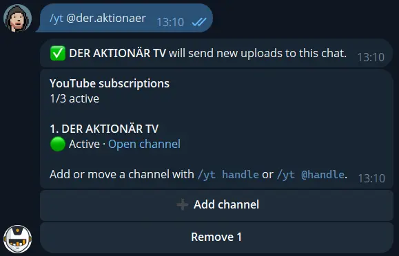 YouTube new video notification delivered by CoinTrendzBot in Telegram